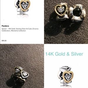 TWO Pandora hearts spacers in 14K Gold & silver!
